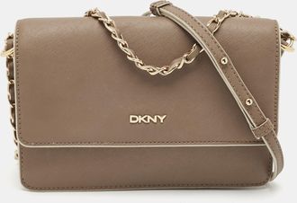 DKNY Dkny Beige Saffiano Leather Flap Chain Shoulder Bag