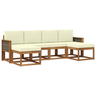 vidaXL Conjunto De Sof&aacute;s De Exterior 6 Pcs Natural Y Crema Poli&eacute;ster Vidaxl