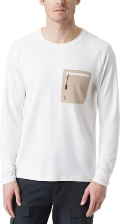 G.H. Bass & Co. Outdoor Utili T-Shirt Mens Bright White Long Sleeve Zip Pockets FTS227