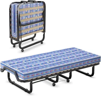 Costway Costway - Letto Brandina Pieghevole, Con Materasso In Memory Foam, Struttura Resistente E 4 Ruote Girevoli, Lettino Pieghevole Per Casa Ufficio, 200 X