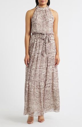 Julia Jordan Dot Print Tiered Chiffon Maxi Dress in Cream Multi at Nordstrom, Size 6