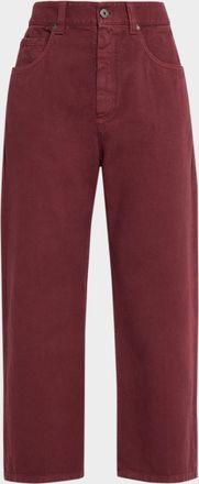 Brunello Cucinelli Dyed Cotton-Twill Relaxed-Leg Ankle Pants
