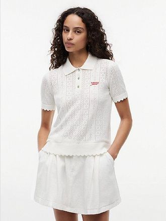 Tommy Hilfiger Pointelle Flag Short Sleeve Polo Jumper