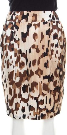 Escada Brown Abstract Camouflage Printed Silk Satin Skirt