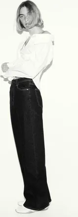 H&M Wide High Waist Jeans in Navy Denim Blue at Nordstrom, Size 14