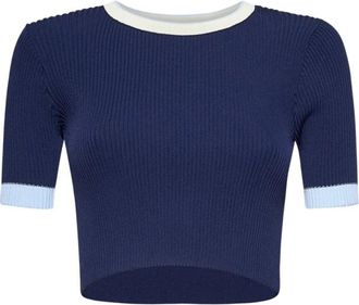 Silvian Heach Maglia a maniche corte con dettagli a contrasto - Dames - Ronde hals truien - Blauw - S - Truien & Vesten