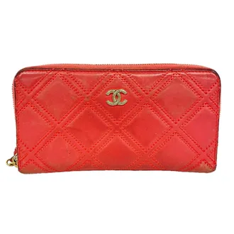 Chanel Pink Leather Long Wallet (Bi-Fold) (Pre-Owned)