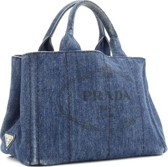 Prada Canapa Convertible Denim Mini tote bag - Blauw