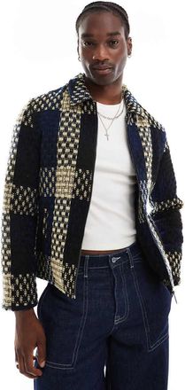 Native Youth Giacca pesante blu navy jacquard a quadri