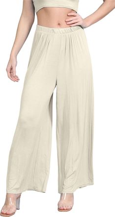 Janisramone Hamishkane Womens Plain Flared Palazzo Elasticated Waist Wide Leg Yoga Pants for Women UK Elegant Palazzo Trousers for Women UK - Ideal Ladies Summer 