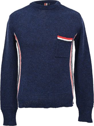 Thom Browne Stripe Sweatshirt in Navy Blue Wool
