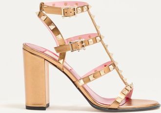 Valentino Garavani Sandalo Rockstud In Vitello Laminato Con Cinturini 90Mm Donna ORO 35.5