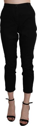 Acht Black High Waist Skinny Cropped Cotton Capri Womens Pant