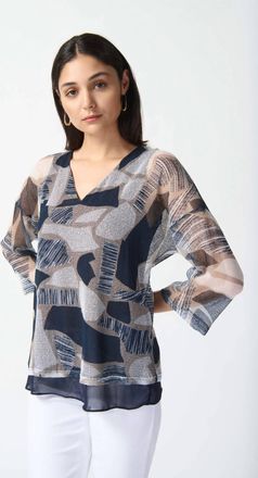 Joseph Ribkoff Mesh Knit Sweater In Vanilla/multi