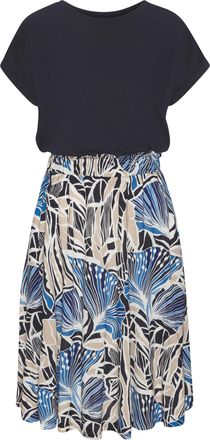 Lascana Jerseykleid LASCANA, Damen, Gr. 34, N-Gr, blau (blau, creme, sand bedruckt), Jersey, Obermaterial: 100% Viskose, bedruckt, figurbetont kniefrei, Rundh
