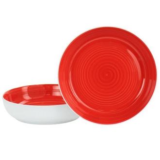 Gibson Home Crenshaw 8.5 Inch 2 Piece Stoneware Dinner Bowl Set in Red at Nordstrom