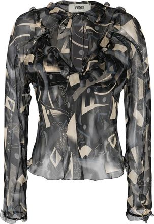 Fendi silk graphic print blouse - women - Silk/Viscose - 40 - Black