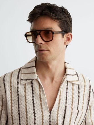 Reiss Ecru Crochet Stripe Overhead Shirt, Xxl