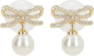 Self Portrait Crystal Bow Pearl Droplet Earrings - female - Self Portrait - Earrings - Yellow - ONE SIZE - Accessories