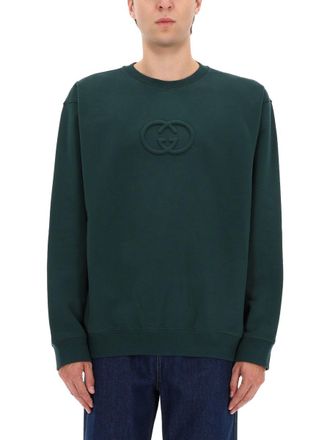 Gucci Logo-Embroidered Cotton Sweatshirt - Green