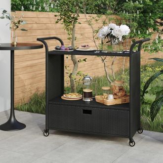 vidaXL Carrito De Bar Con Caj&oacute;n Rat&aacute;n Sint&eacute;tico Negro 100x45x97 Cm Vidaxl