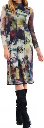 FDJ Abstract Floral Mesh Midi Dress In Melanie