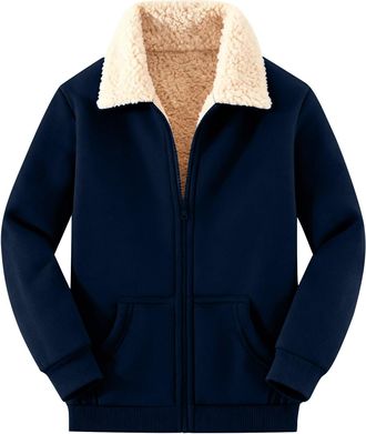 Generic Womens Fleece Jackets Full Zip Coats Warm Sherpa Lined Outwear Solid Color Long Sleeve Coats Ladies Turndown Collar Jackets Thermal Fleece Lined Tops 