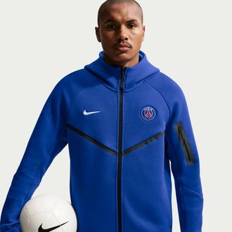 Nike Paris Saint-Germain Tech Fleece Windrunner Nike Mens Soccer Full-Zip Hoodie in Blue | II3210-417