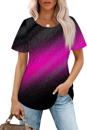 Generic Womens Summer Tops Casual Dressy Soft Short Sleeve Tunic Front Pleated Spring Crew Neck Tees T-Shirts Loose Blouse for Ladies S-3XL