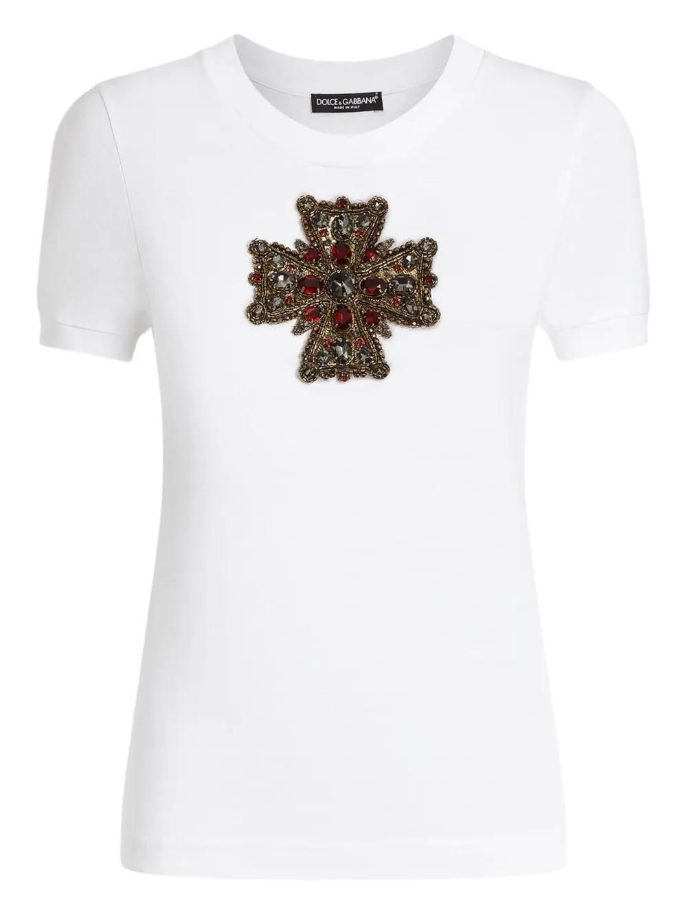 Tシャツ・カットソー DOLCE & GABBANA COTTON T-SHIRT WITH CROSS Cotton T-shirt with logo embroidery in Black for Men