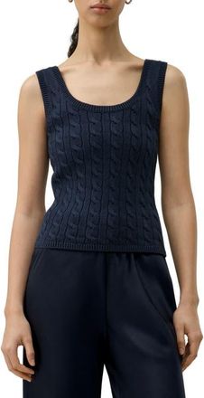 LilySilk Silk-Cotton Cable-Knit Tank in Navy Blue at Nordstrom, Size X-Small