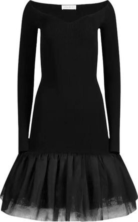 Nina Ricci Midi Jurk Met Tule Ruches - Dames - Casual kleedjes - Zwart - L - Tule - Kleedjes