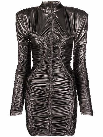 Balmain metallic ruched detailing short dress - women - Viscose - 40 - Silver
