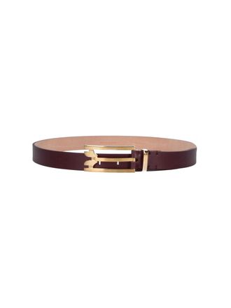 Victoria Beckham Burgundy Gold-Tone Buckle Belt