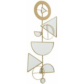 ETC Shop Decorazione Murale Oro Soggiorno Murale Retro Specchio Design Appeso A Parete Arte Geometrica Rilievo, Cerchi Triangoli, Ferro, Lxa 40x91 Cm