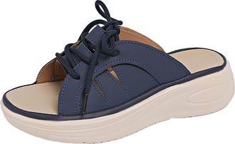 Generic Wedge Sandals for Women Casual Comfortable Summer Sandals Open Toe Thick Sole Stylish Lace Up Breathable Slip On Sandal Summer Beach