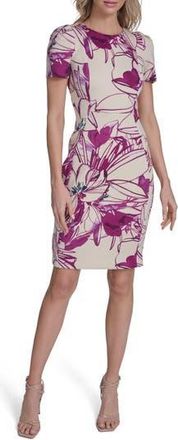 Calvin Klein Floral Sheath Midi Dress in Khaki/Boysenberry Multi at Nordstrom Rack, Size 10
