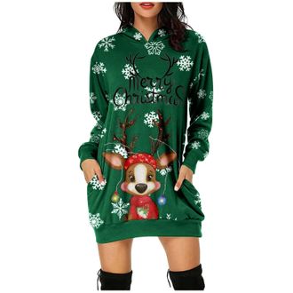 Generic Jumper Dress for Women UK Christmas Jumper Dress Womens Oversized Sweatshirt Long Sleeve Crew Neck Hoodies Ladies Reindeer Printed Dresses Funny Party