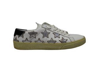 Saint Laurent Pre-owned Womens Paris SL/06 Metallic Stars Low Sneakers in White Leather Leather (archived) - Size UK 2