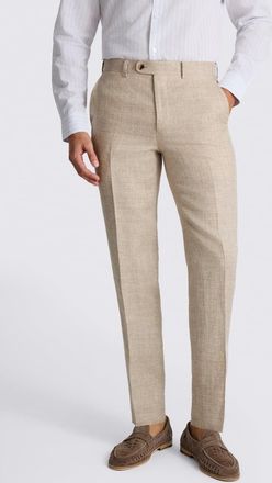 Moss Tailored Fit Neutral Delave Linen Trousers