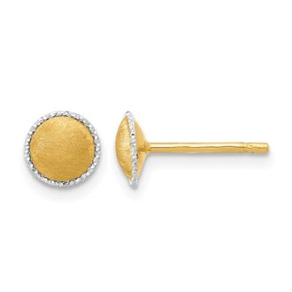 Diamond2Deal 14K Gold with White Gold Accent Brushed Stud Earrings