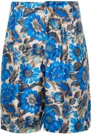 Moschino Floral Print Silk Shorts - Heren - Korte Broeken - Blauw - XL - Leer - Korte Broeken