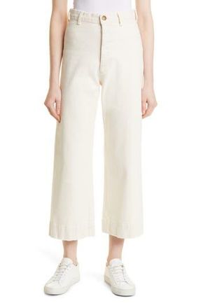 The Great. The Seafair Crop Raw Hem Wide Leg Jeans in Stone at Nordstrom Rack, Size 26