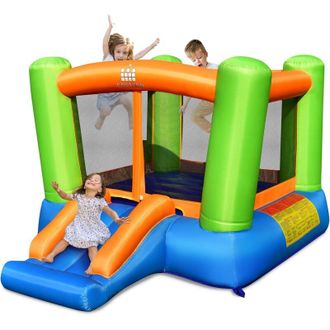 Costway Costway Castillo Hinchable, Castillo Inflable Para Ni&ntilde;os Con Tobog&aacute;n Y Canasta De Baloncesto, Bolsa De Transporte, Kit De Reparaci&oacute;n, Palos (sin Compr