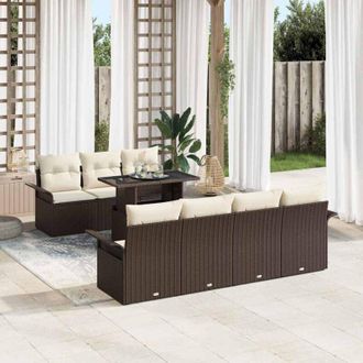 vidaXL Vidaxl - Conjunto De Sof&aacute; De Jard&iacute;n Con Coj&iacute;n 8 Pcs Marr&oacute;n Polirat&aacute;n