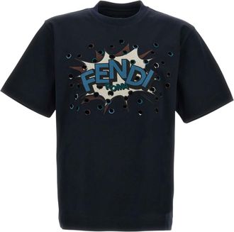 Fendi Dark Blue EMBROIDERED T-SHIRT