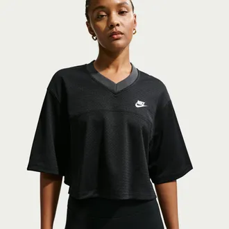 Nike Womens Nike Sportswear Oversized Heritage Cropped Mesh Jersey in Black | IR1650-010