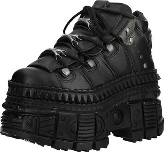 Generic Punk Punk Style Women Shoes Lace-up Heel Height 10CM Platform Shoes Woman Metal Decor Woman Sneakers Gothic Ankle Rock Boots(Light black,10.5US)