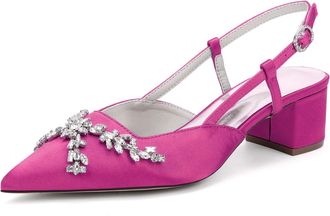 Generic Wedding Bridal Shoes Womens Pointed Toe Slingback Chunky Low Heel Pumps Shoes for/Engagement/Evening/Prom 4.5Cm,Fuchsia,10 UK