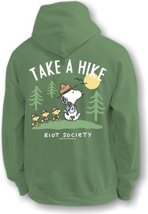 Riot Society Womens Graphic and Embroidered Hoodie Hooded Sweatshirts, Peanuts Snoopy Take a Hike (Comfort Colors) (Military Green), Medium
